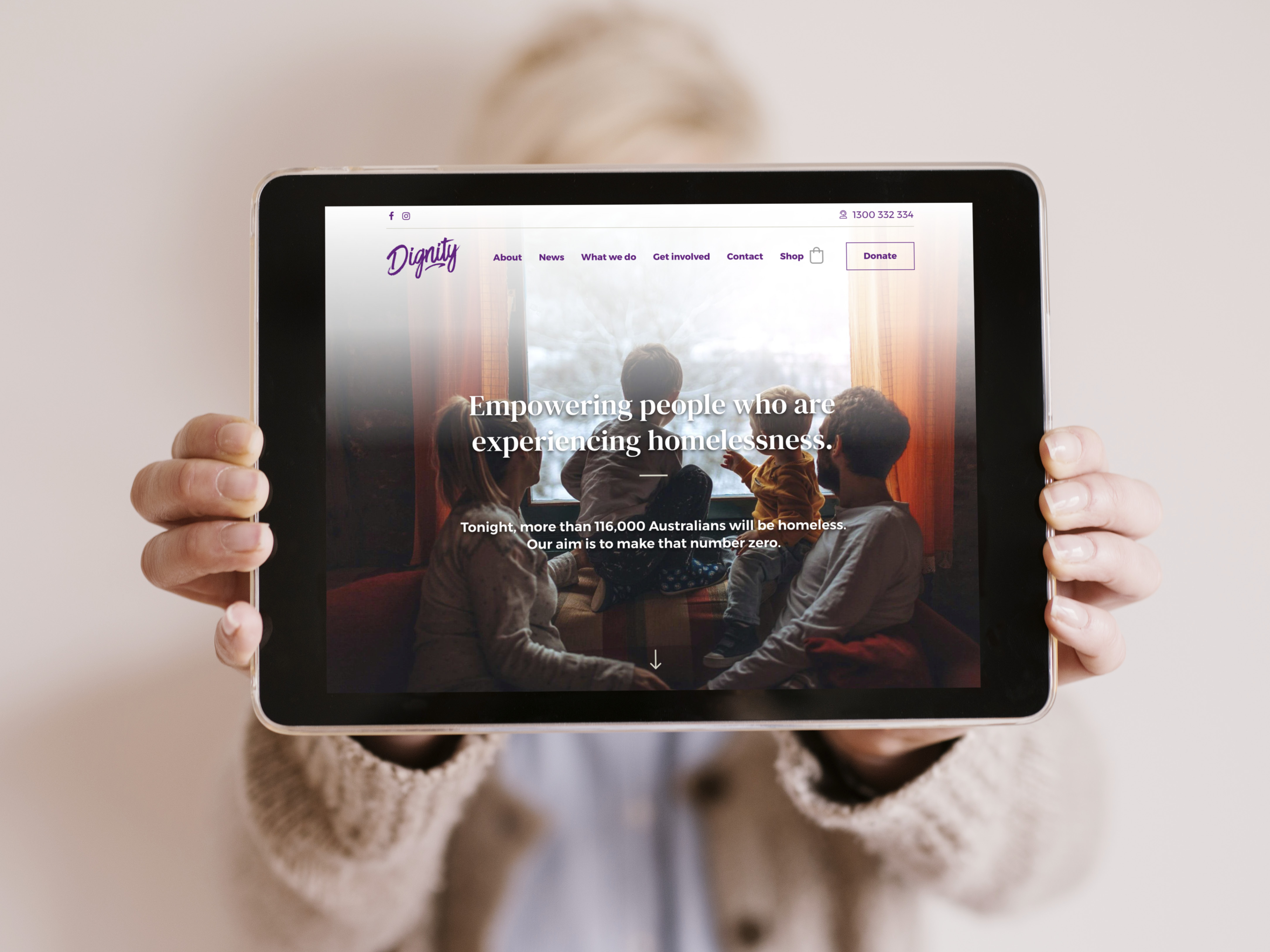 New Dignity website homepage on a tablet