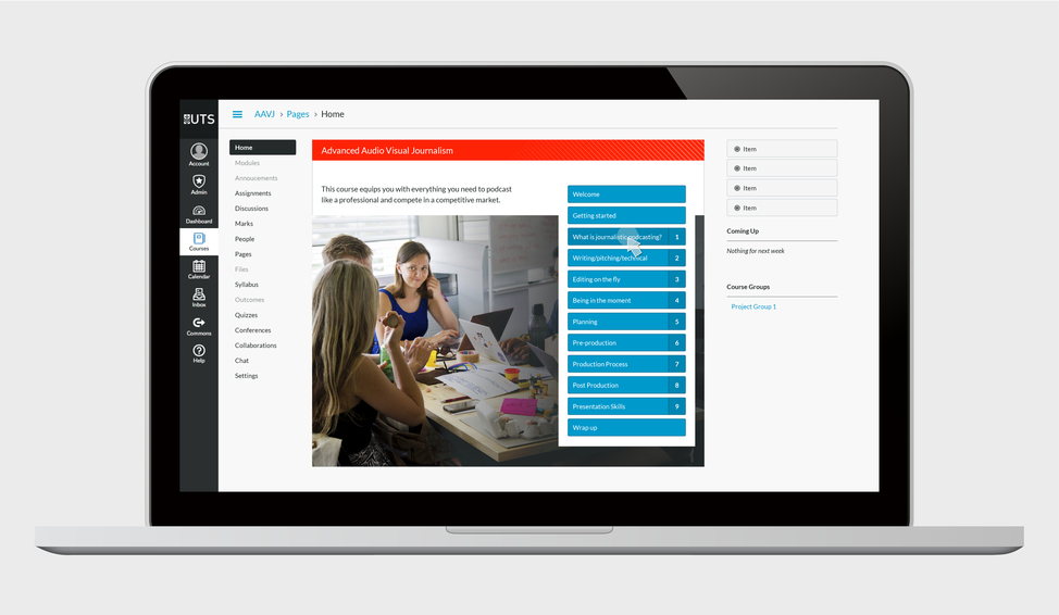Screenshot of UTS Canvas LMS design elements