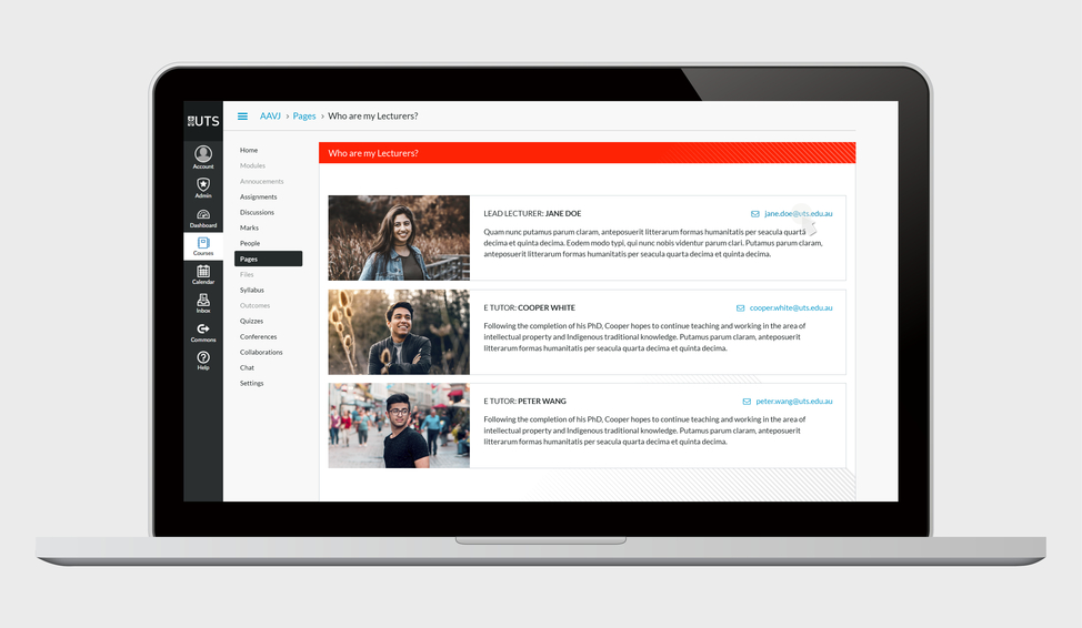 Screenshot of UTS Canvas LMS design elements