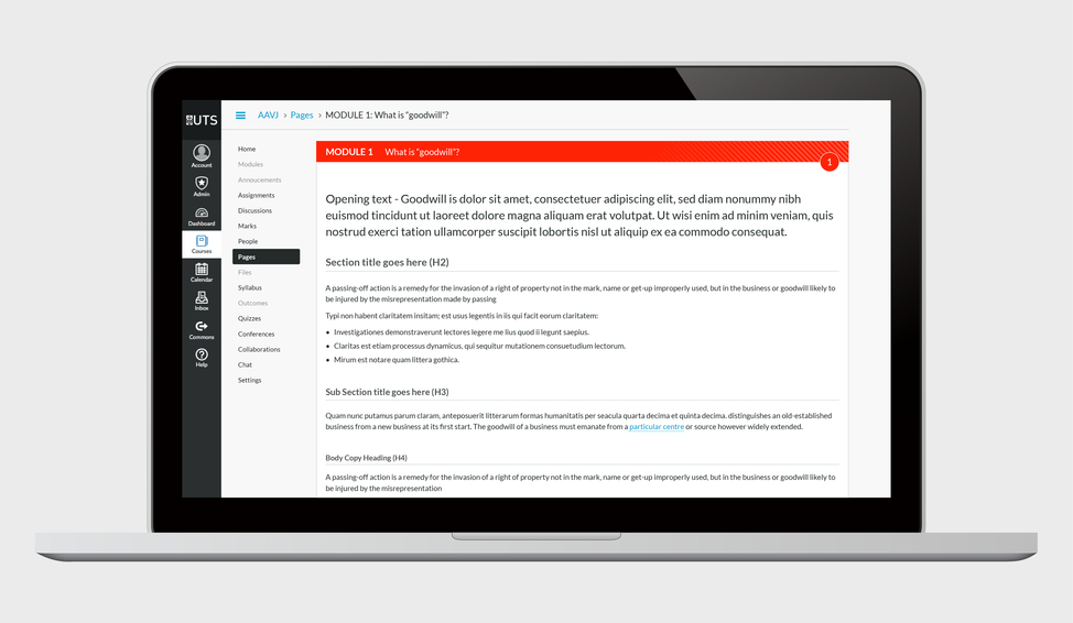 Screenshot of UTS Canvas LMS design elements