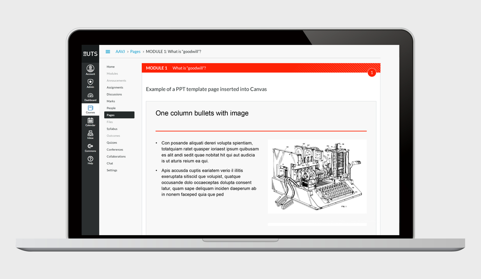 Screenshot of UTS Canvas LMS design elements